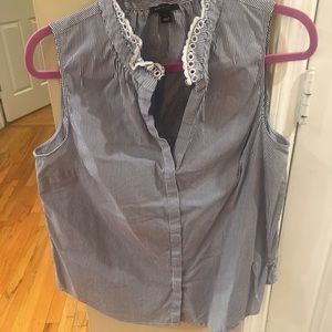 Ann Taylor Striped Blouse with Embroidered Collar
